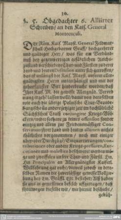 §. 5. Obgedachter 6. Alliirter Schreiben, an den Kais. General Montecuculi