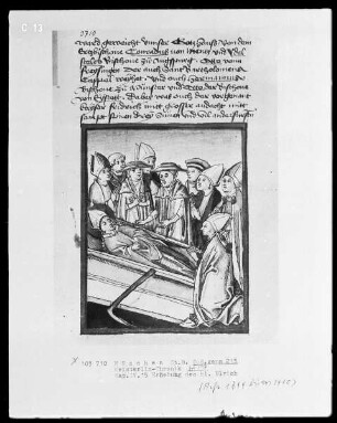 Weltchronik des Jansen Enikel — Erhebung des heiligen Ulrich, Folio 197recto
