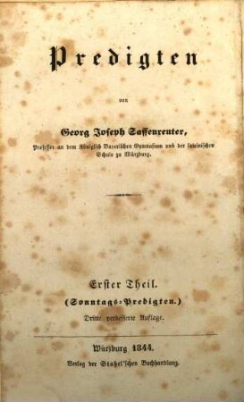 Predigten, 1. Predigten auf alle Sonntage des katholischen Kirchenjahres