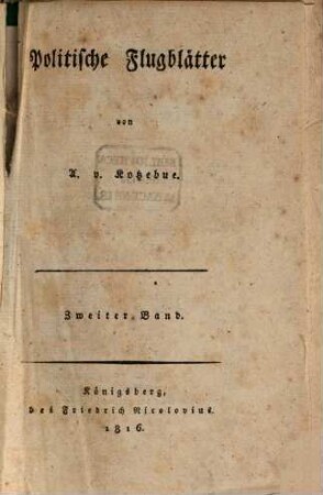 Politische Flugblätter. 2, 2. 1816