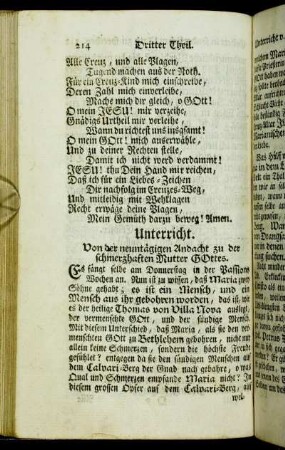 Unterricht. Von der neuntägigen Andacht zu der schmerzhaften Mutter Gottes