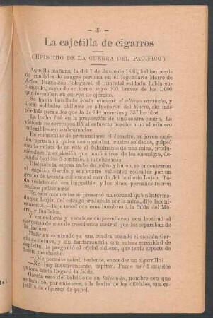 La cajetilla de cigarros : (Episodio de la Guerra del Pacífico)