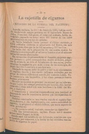 La cajetilla de cigarros : (Episodio de la Guerra del Pacífico)