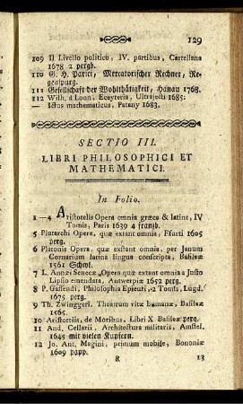 Sectio III. Libri Philosophici Et Mathematici.