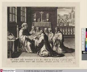 [Augustinus zeigt seinen Brüdern die erste Regel für das Leben im Kloster: Vor allen Dingen, liebe Brüder, sollt ihr Gott lieben]