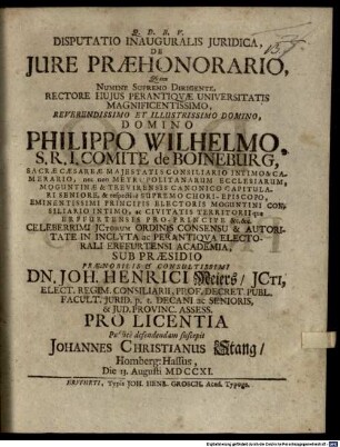 Disputatio Inauguralis Iuridica, De iure Praehonorario