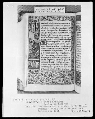 Lateinisches Stundenbuch (Livre d'heures) — König David vor Gott, Folio 28verso