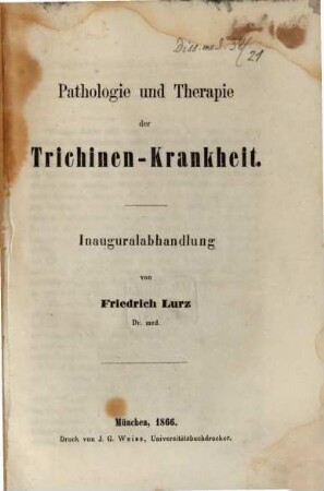 Pathologie und Therapie der Trichinen-Krankheit