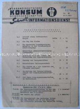 Informationsdienst des Verbandes Deutscher Konsum- Genossenschaften u.a. zum Entwurf eines Betriebsvertrages