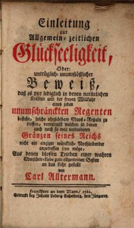 Einleitung zur allgemein-zeitlichen Glückseeligkeit