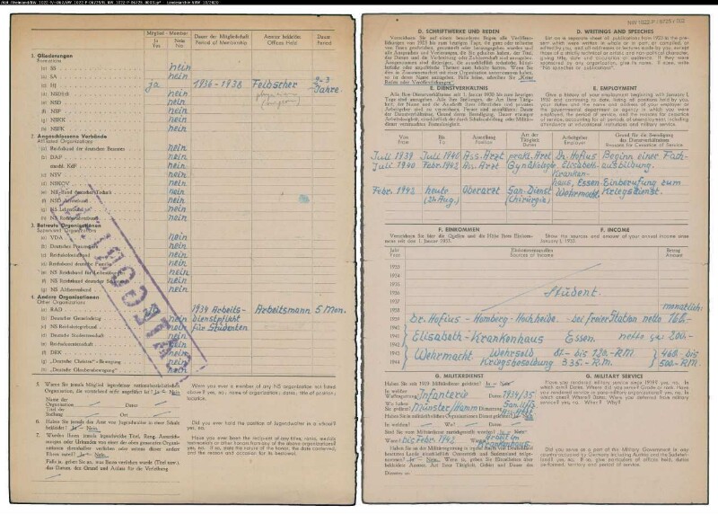 Entnazifizierung Siegfried Pistor , geb. 29.03.1915 (Arzt)