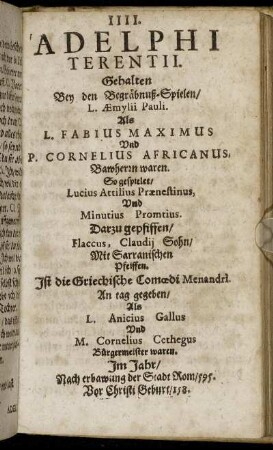 IIII. Adelphi Terentii.