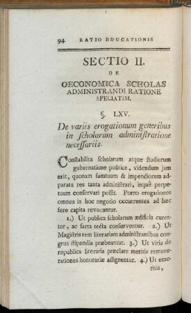 Sectio II. De Oeconomica Scholas Administrandi Ratione Speciatim