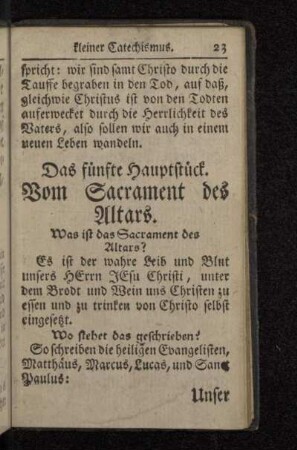 Das fünfte Hauptstück. Vom Sacrament des Altars.