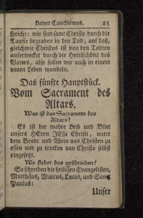 Das fünfte Hauptstück. Vom Sacrament des Altars.