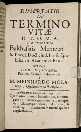 Dissertatio De Termino Vitae.