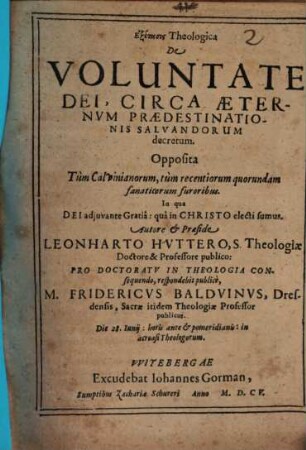 Exetasis theologica de voluntate Dei, circa aeternum praedestinationis salvandorum decretum