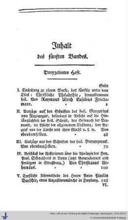 Inhalt des fünften Bandes.