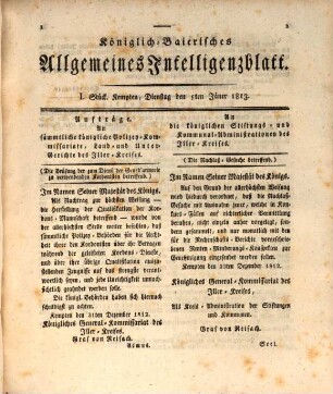 Königlich Baierisches Intelligenz-Blatt des Iller-Kreises. 1813