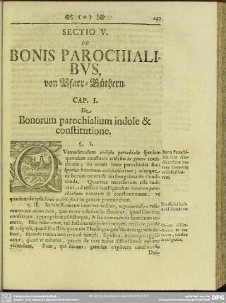 Sectio V. De Bonis Parochialibus, von Pfarr-Güthern