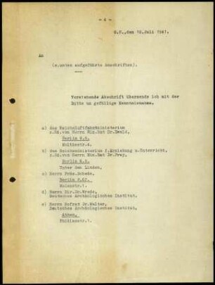 Anschreiben/ Deckblatt zu Abschrift