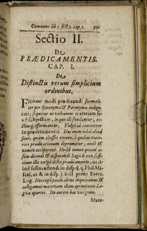Sectio II. De Prædicamentis.