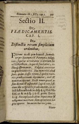 Sectio II. De Prædicamentis.