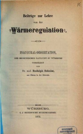 Beiträge zur Lehre von der Wärmeregulation : Inaugural-Dissertation