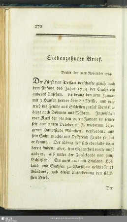 Siebenzehnter Brief. Berlin den 2ten November 1784