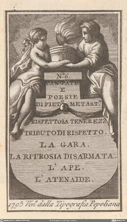 Cantate E Poesie Di Pie[tr]o Metast[asi]o. Rispettosa Tenerezza. Tributo Di Rispetto. La Gara. La Ritrosia Disarmata. L' Ape. L' Atenaide. No. 6