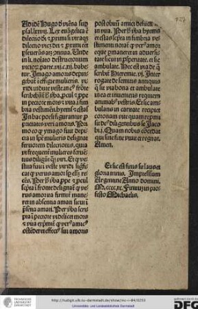 Et sic est finis sit laus et gloria trinis. Impressum Argentine anno domini M.cccc.xc., finitum profesto Michaelis.