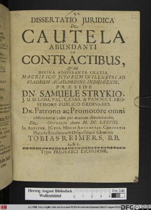 Dissertatio Iuridica De Cautela Abundanti In Contractibus