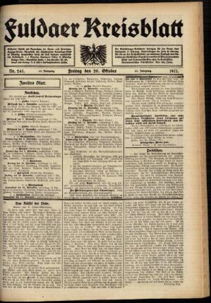 Zweite Ausgabe vom Freitag, den 20. Oktober 1911.