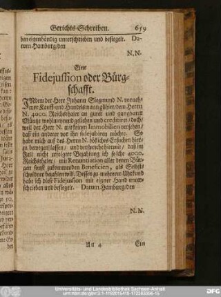 Eine Fidejussion oder Bürgschafft.