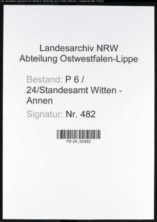 Heiratsregister Standesamt Witten-Annen