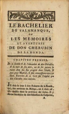 Oeuvres choisies de LeSage : Avec figures, 7. Le Bachelier de Salamanque ou Les memoires et aventures de Don Cherubin de la Ronda. - 554 S. : 2 Ill.