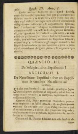 Articulus I. De Necessitate Baptismi: sive an Baptismus sit omnibus Nessarius ad salutem.