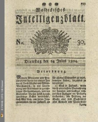 No. 30. Dienstag den 24 Julius 1804