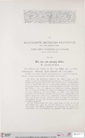 V. Manuscripte deutschen Ursprunges XV.-XVI. Jahrhundert (Nr. 68 - 72)