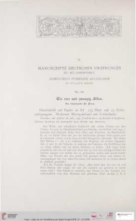 V. Manuscripte deutschen Ursprunges XV.-XVI. Jahrhundert (Nr. 68 - 72)