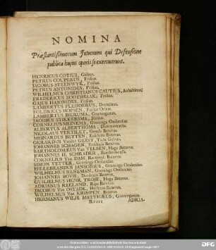 Nomina Praestantißimorum Iuvenum qui Defensione publica huius operis se exercuerunt.