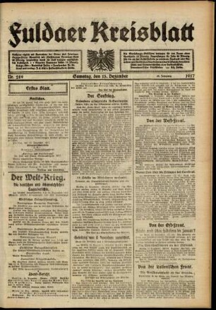 Erste Ausgabe vom Samstag, den 15. Dezember 1917.