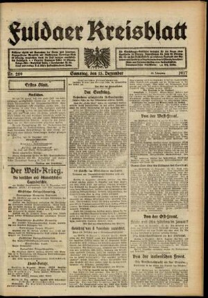 Erste Ausgabe vom Samstag, den 15. Dezember 1917.