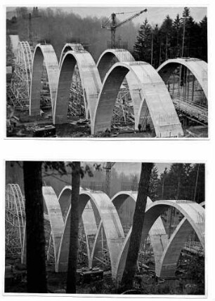 Rohrbach-(Friedens)brücke, km 211,808 - 212,130 Lehrgerüst und fertige Bögen