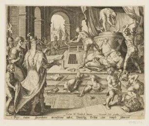 Daniel zerstört das Götzenbild des Bel, Blatt 6 der Folge "Geschichte von Daniel, Bel und dem Drachen"