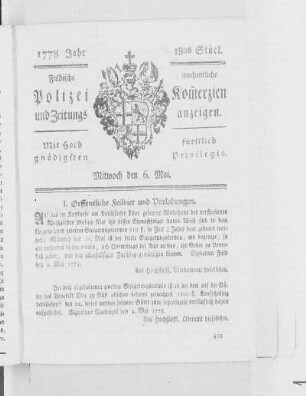 18tes Stück., Ausgabe vom 6. Mai 1778