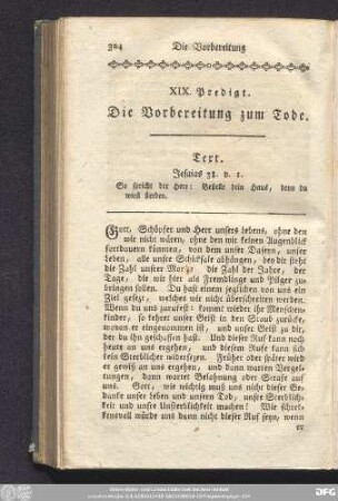 XIX. Predigt. Die Vorbereitung zum Tode.
