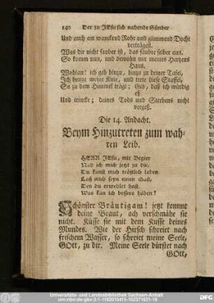 Die 14. Andacht. Beym Hinzutreten zum wahren Leib.