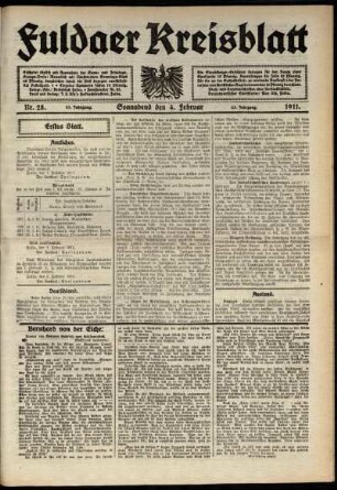 Erste Ausgabe vom Samstag, den 04. Februar 1911.