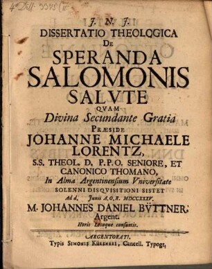 Diss. theol. de speranda Salomonis salute